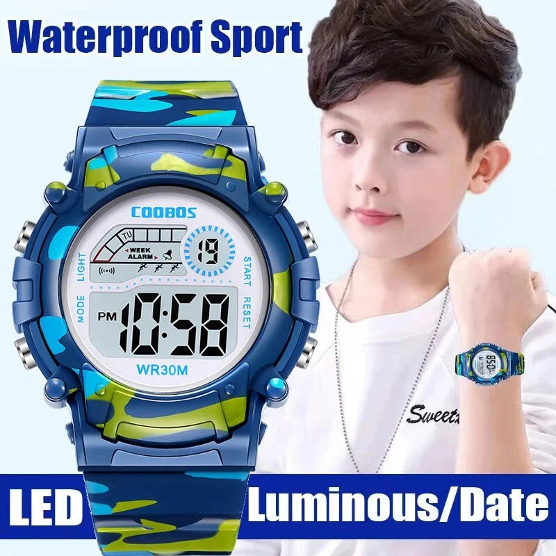Sport Digital Watch for Kids Waterproof Luminous Children'S Electronic LED Watch Fashion Multi-Function Week Display Kids Watch
