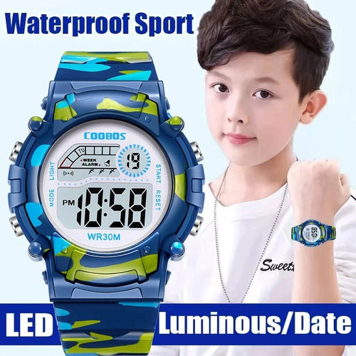 Sport Digital Watch for Kids Waterproof Luminous Children'S Electronic LED Watch Fashion Multi-Function Week Display Kids Watch