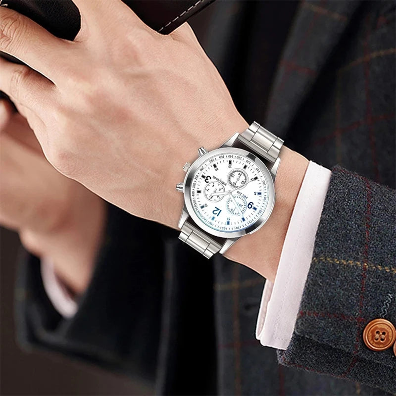 1/2PCS Men Business Watches Fashion Men'S Steel Band Quartz Watch with Bracelet（Box Not Included）