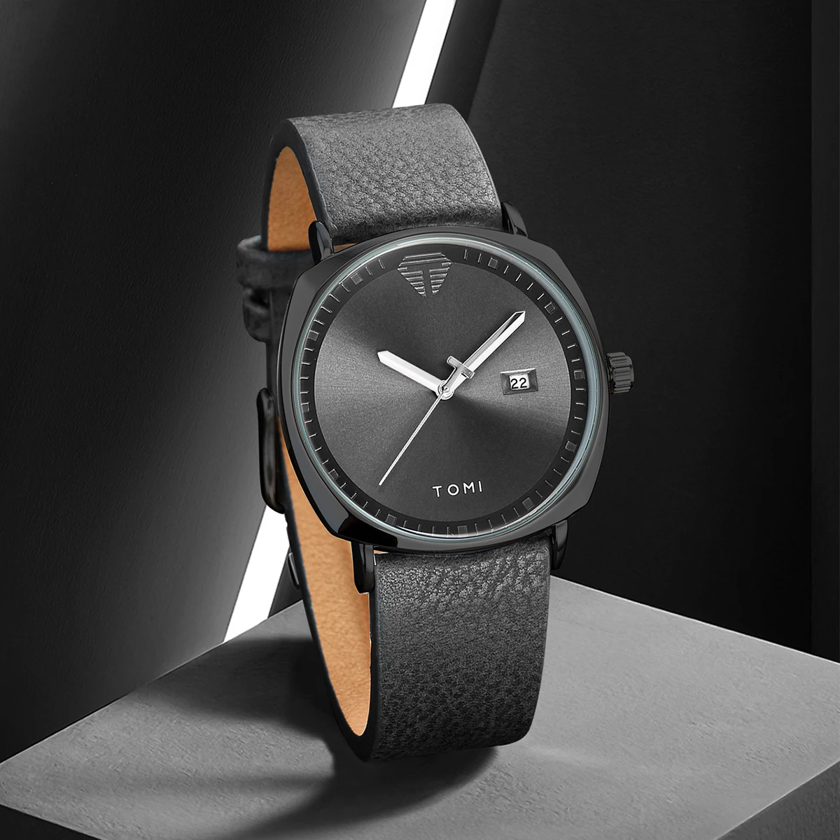 TOMI Watch - White dial rose gold case with brown leather strap