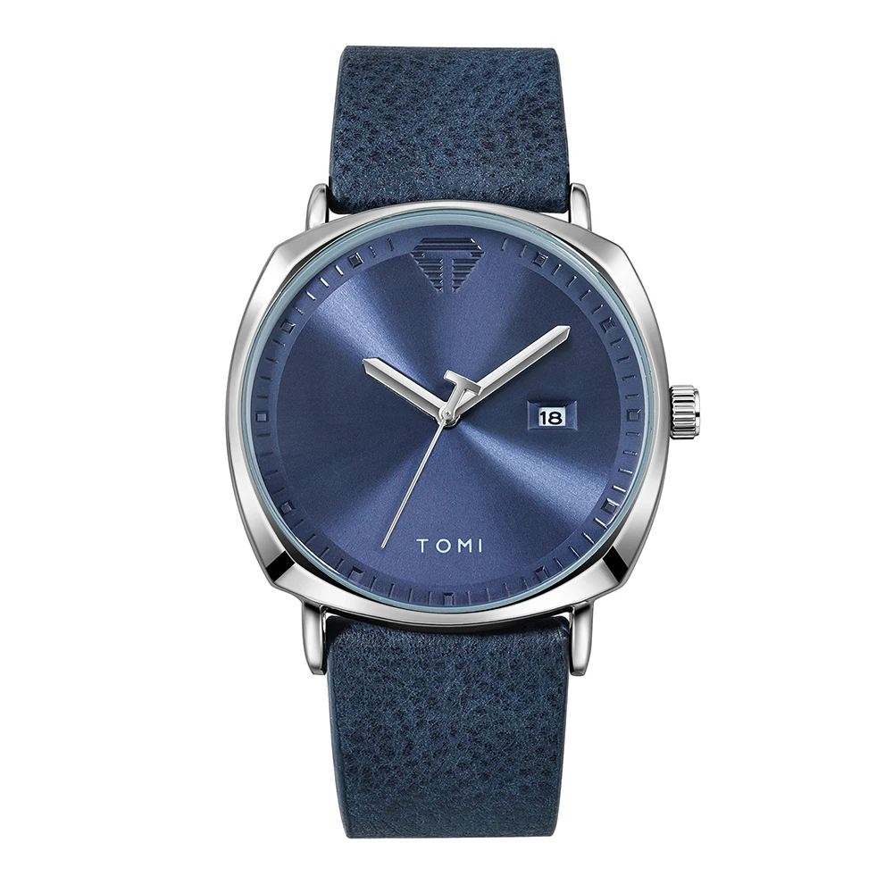 TOMI Watch - Silver case with brown leather strap