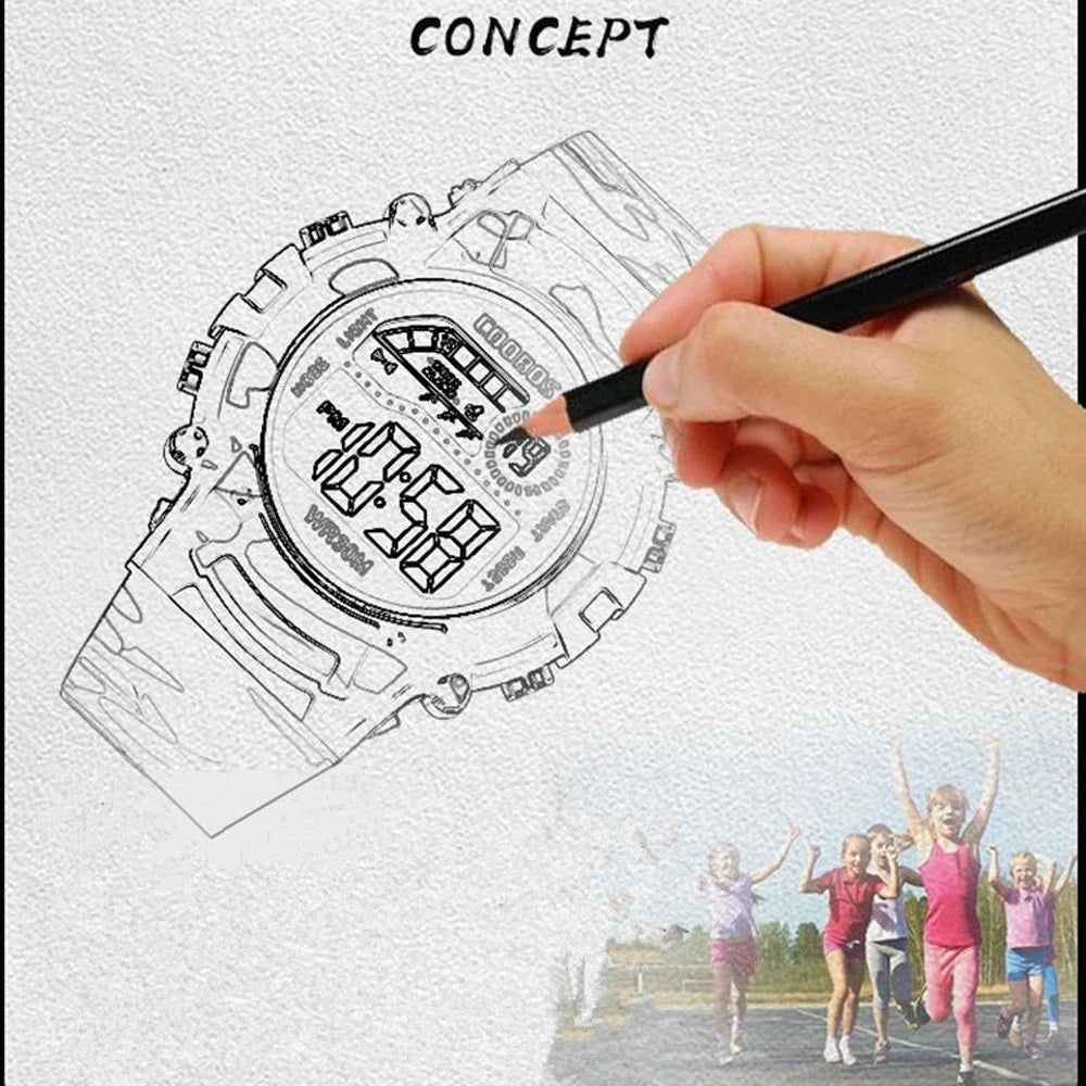 Sport Digital Watch for Kids Waterproof Luminous Children'S Electronic LED Watch Fashion Multi-Function Week Display Kids Watch